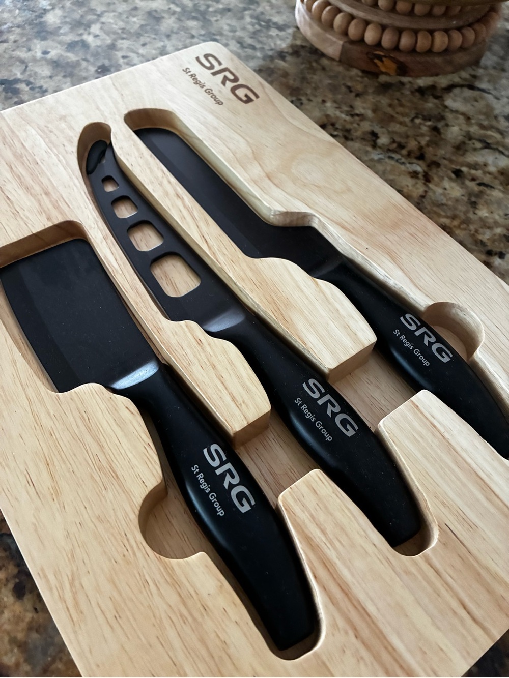 Black Knife Set with Wooden Block - 3-Piece